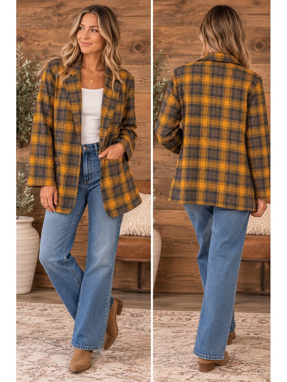 IMANI 4X Mustard Plaid Blazer Jacket Grandpa Core Oversized Vintage Style